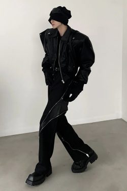 Y2K Grunge Oversized Leather Jacket - 90S Retro Style, Y2K Fashion, Gothic Y2K Outfits