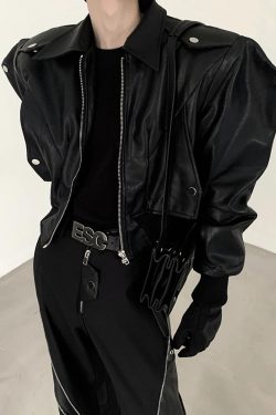 Y2K Grunge Oversized Leather Jacket - 90S Retro Style, Y2K Fashion, Gothic Y2K Outfits