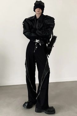 Y2K Grunge Oversized Leather Jacket - 90S Retro Style, Y2K Fashion, Gothic Y2K Outfits