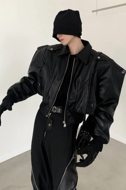 Y2K Grunge Oversized Leather Jacket - 90S Retro Style, Y2K Fashion, Gothic Y2K Outfits