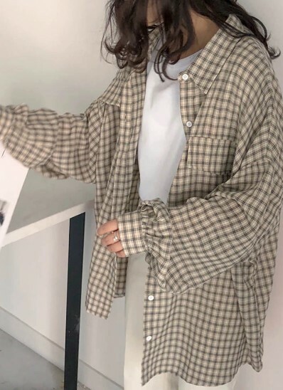 Y2K Grunge Oversized Plaid Shirt - Retro 90S Fashion, Summer Y2K Outfits, Pastel Goth Style Y2K Grunge Oversized Plaid Shirt - Retro 90S Fashion, Summer Y2K Outfits, Pastel Goth Style