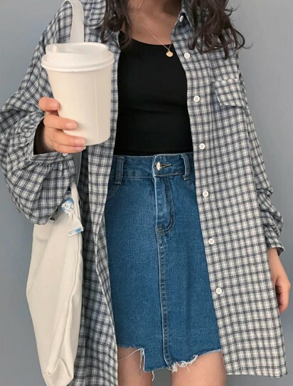 Y2K Grunge Oversized Plaid Shirt - Retro 90S Fashion, Summer Y2K Outfits, Pastel Goth Style Y2K Grunge Oversized Plaid Shirt - Retro 90S Fashion, Summer Y2K Outfits, Pastel Goth Style