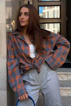 Y2K Grunge Oversized Plaid Shirt - Vintage 90S Long Sleeve Loose Lapel Pocket Blouse Korean Style