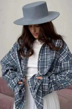 Y2K Grunge Oversized Plaid Shirt - Vintage 90S Long Sleeve Loose Lapel Pocket Blouse Korean Style
