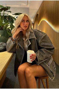 Y2K Grunge Patchwork Leather Jacket - Chic Lace-Up Crop Coat, Vintage 90S High Streetwear