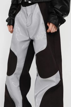 Y2K Grunge Patchwork Leather Pants - Retro 90S Fashion, Summer Y2K Outfits, Gothic Y2K Style