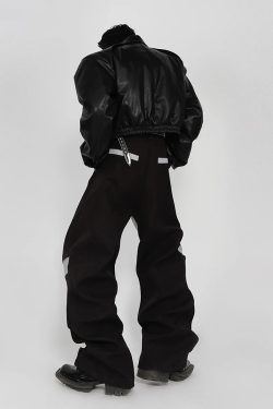 Y2K Grunge Patchwork Leather Pants - Retro 90S Fashion, Summer Y2K Outfits, Gothic Y2K Style