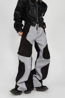 Y2K Grunge Patchwork Leather Pants - Retro 90S Fashion, Summer Y2K Outfits, Gothic Y2K Style