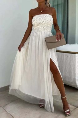 Y2K Grunge Patchwork Maxi Dress - Sleeveless Strapless Backless Summer Party Outfit For Women