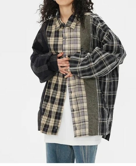 Y2K Grunge Patchwork Plaid Long Sleeve - Retro 90S Summer Outfit, Gothic Y2K Fashion Y2K Grunge Patchwork Plaid Long Sleeve - Retro 90S Summer Outfit, Gothic Y2K Fashion