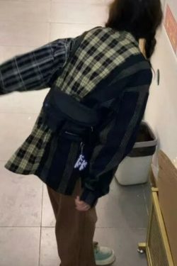 Y2K Grunge Patchwork Plaid Long Sleeve - Retro 90S Summer Outfit, Gothic Y2K Fashion