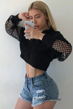 Y2K Grunge Patchwork Sleeve Top - 90S Fashion, Retro Style, Y2K Summer Outfits, Gothic Y2K