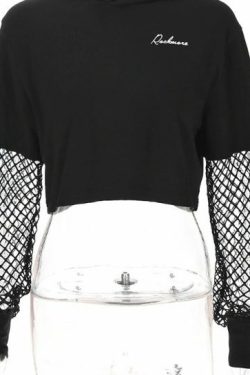 Y2K Grunge Patchwork Sleeve Top - 90S Fashion, Retro Style, Y2K Summer Outfits, Gothic Y2K