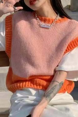 Y2K Grunge Patchwork Sweater Vest - Retro 90S Style Loose Knit Pullover Top For Women