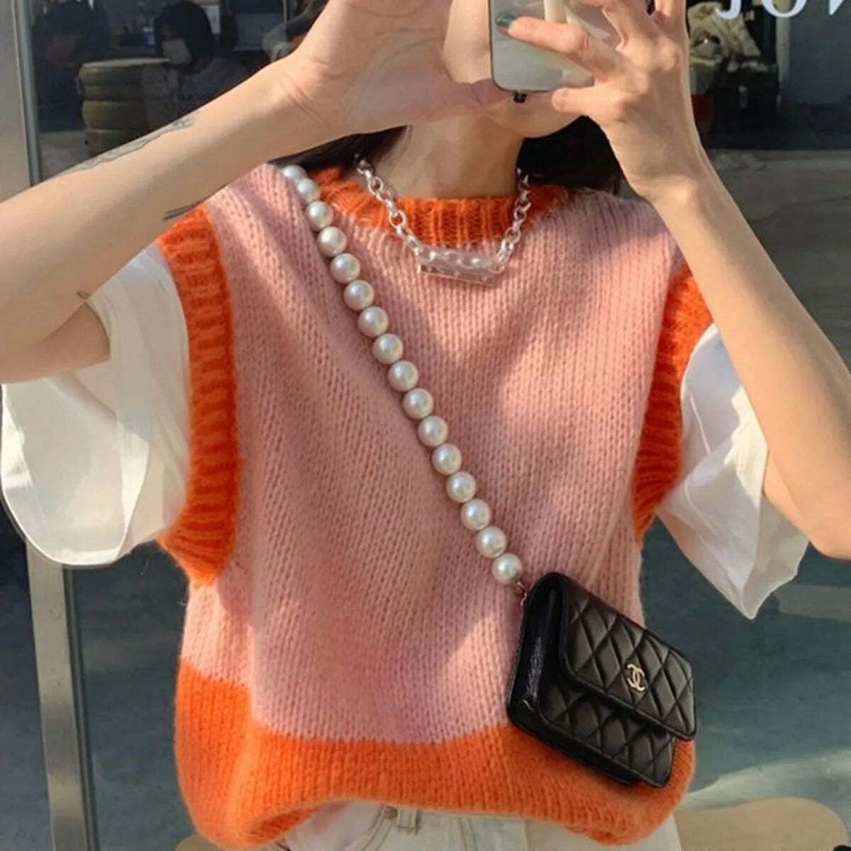 Y2K Grunge Patchwork Sweater Vest - Retro 90S Style Loose Knit Pullover Top For Women Y2K Grunge Patchwork Sweater Vest - Retro 90S Style Loose Knit Pullover Top For Women