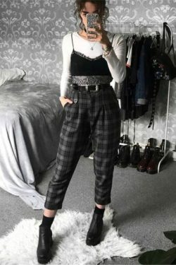Y2K Grunge Plaid Pants - Retro 90S Fashion, Summer Y2K Outfits, Gothic Y2K Style