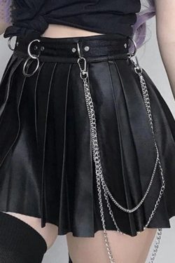 Y2K Grunge Pleated Metal Ring Skirt - 90S Fashion, Retro Style, Gothic Y2K, Summer Outfit