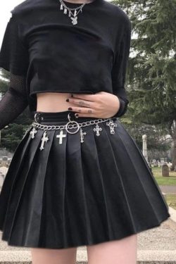 Y2K Grunge Pleated Metal Ring Skirt - 90S Fashion, Retro Style, Gothic Y2K, Summer Outfit
