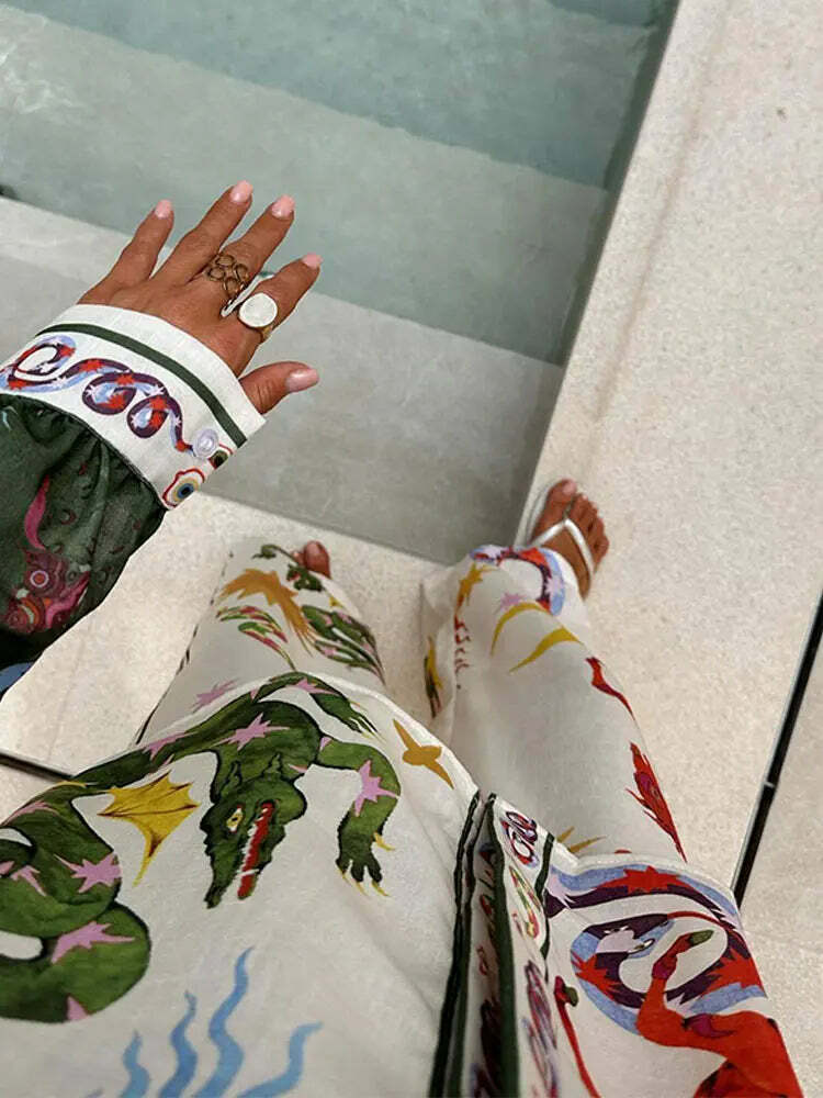 Y2K Grunge Print Shirt & Wide Leg Pants Set - Retro 90S Summer High Street Fashion Outfit Y2K Grunge Print Shirt & Wide Leg Pants Set - Retro 90S Summer High Street Fashion Outfit