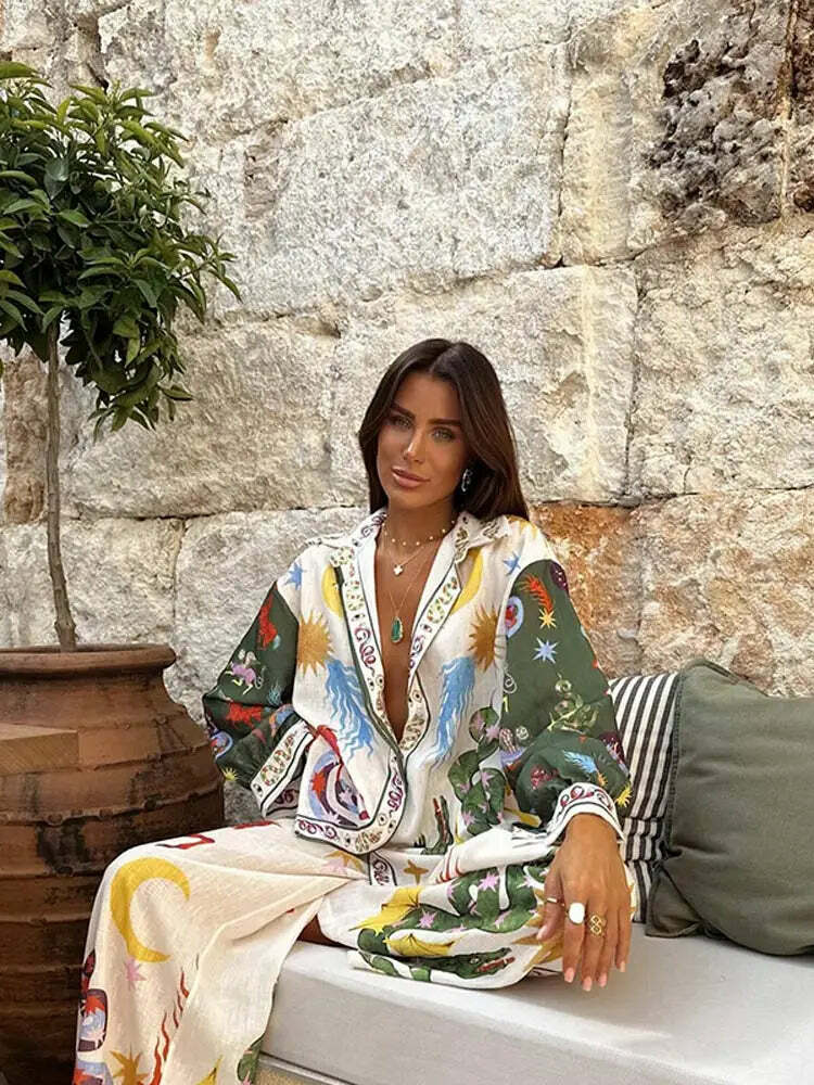 Y2K Grunge Print Shirt & Wide Leg Pants Set - Retro 90S Summer High Street Fashion Outfit Y2K Grunge Print Shirt & Wide Leg Pants Set - Retro 90S Summer High Street Fashion Outfit