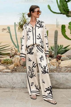 Y2K Grunge Print Shirt & Wide Leg Pants Set - Retro 90S Summer High Street Fashion Outfit