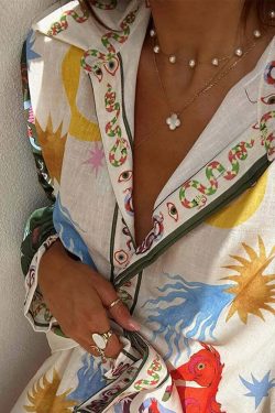 Y2K Grunge Print Shirt & Wide Leg Pants Set - Retro 90S Summer High Street Fashion Outfit