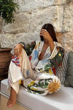 Y2K Grunge Print Shirt & Wide Leg Pants Set - Retro 90S Summer High Street Fashion Outfit