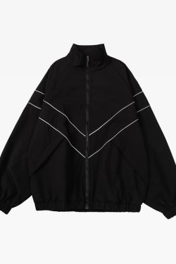 Y2K Grunge Reflective Stripe Jacket - 90S Retro Summer Outfit, Y2K Club & Party Fashion