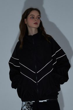 Y2K Grunge Reflective Stripe Jacket - 90S Retro Summer Outfit, Y2K Club & Party Fashion