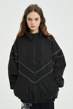 Y2K Grunge Reflective Stripe Jacket - 90S Retro Summer Outfit, Y2K Club & Party Fashion