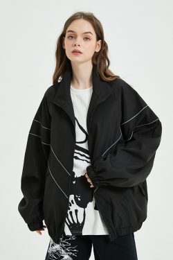 Y2K Grunge Reflective Stripe Jacket - 90S Retro Summer Outfit, Y2K Club & Party Fashion