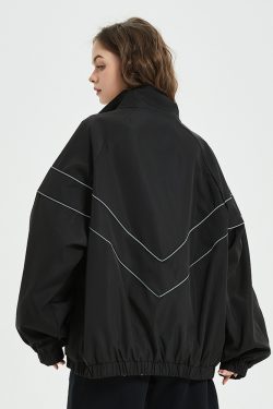 Y2K Grunge Reflective Stripe Jacket - 90S Retro Summer Outfit, Y2K Club & Party Fashion