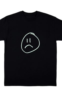 Y2K Grunge Sad Smiley Face Shirt - Retro 90S Summer Outfit, Pastel Goth, Y2K Popstar Style
