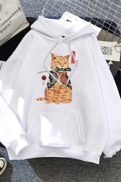 Y2K Grunge Samurai Cat Hoodie - Retro 90S Fashion, Pastel Goth, Y2K Summer & Party Outfits
