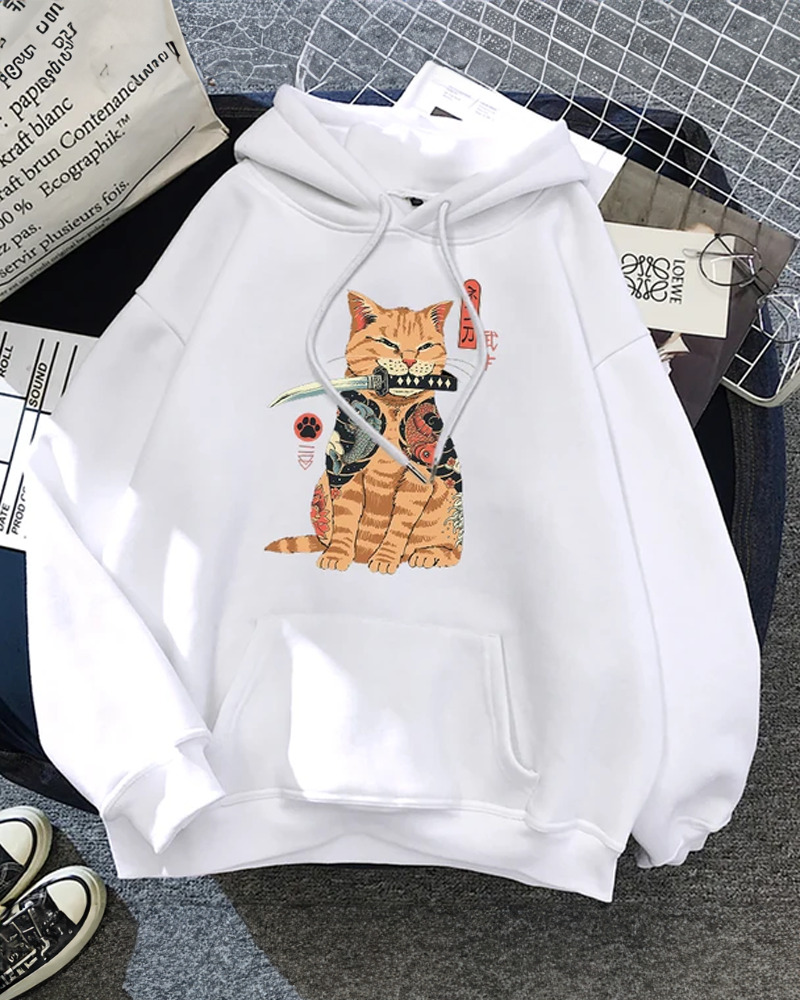 Y2K Grunge Samurai Cat Hoodie - Retro 90S Fashion, Pastel Goth, Y2K Summer & Party Outfits Y2K Grunge Samurai Cat Hoodie - Retro 90S Fashion, Pastel Goth, Y2K Summer & Party Outfits