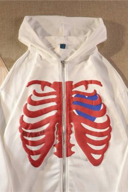 Y2K Grunge Skeleton Hoodie - Retro 90S Fashion, Gothic Y2K, Summer Y2K Outfits, Y2K Club