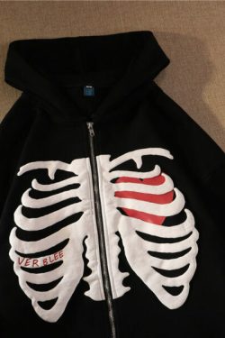 Y2K Grunge Skeleton Hoodie - Retro 90S Fashion, Gothic Y2K, Summer Y2K Outfits, Y2K Club