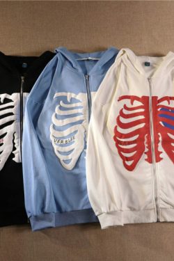 Y2K Grunge Skeleton Hoodie - Retro 90S Fashion, Gothic Y2K, Summer Y2K Outfits, Y2K Club