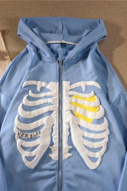 Y2K Grunge Skeleton Hoodie - Retro 90S Fashion, Gothic Y2K, Summer Y2K Outfits, Y2K Club