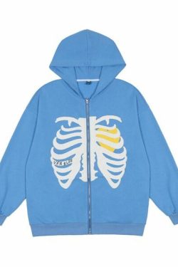 Y2K Grunge Skeleton Hoodie - Retro 90S Fashion, Gothic Y2K, Summer Y2K Outfits, Y2K Club