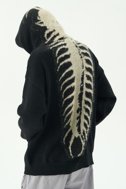 Y2K Grunge Skeleton Hoodie Jacket - 90S Retro Goth Fashion, Perfect For Y2K Summer Outfits
