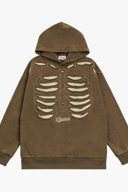 Y2K Grunge Skeleton Ribcage Hoodie - 90S Retro Goth Fashion, Perfect For Y2K Summer Outfits