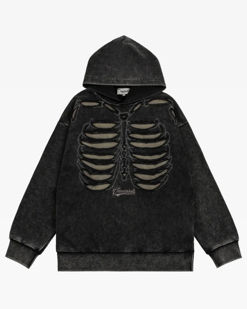 Y2K Grunge Skeleton Ribcage Hoodie - 90S Retro Goth Fashion, Perfect For Y2K Summer Outfits Y2K Grunge Skeleton Ribcage Hoodie - 90S Retro Goth Fashion, Perfect For Y2K Summer Outfits