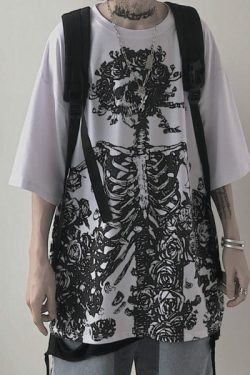 Y2K Grunge Skeleton Shirt - Retro 90S Fashion, Gothic Y2K, Summer Y2K Outfits, Y2K Club