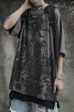 Y2K Grunge Skeleton Shirt - Retro 90S Fashion, Gothic Y2K, Summer Y2K Outfits, Y2K Club