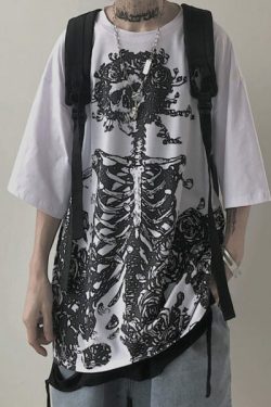 Y2K Grunge Skeleton Shirt - Retro 90S Fashion, Gothic Y2K, Summer Y2K Outfits, Y2K Club