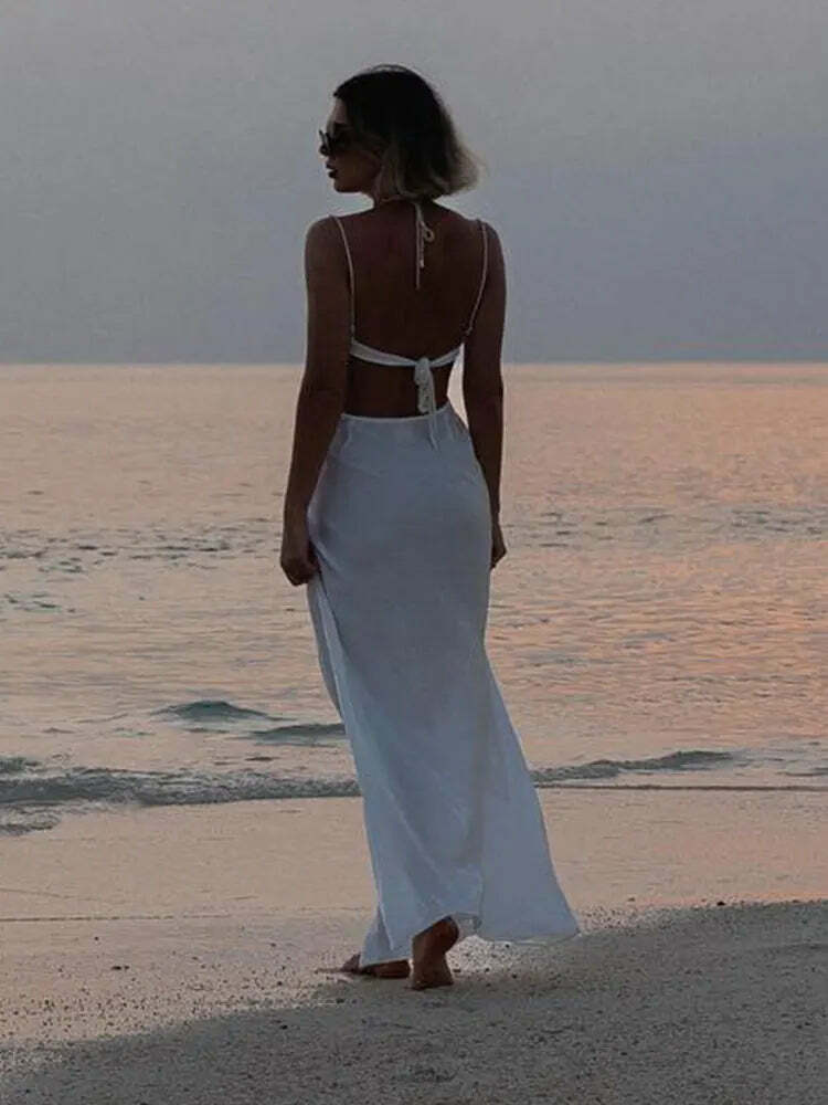 Y2K Grunge Sleeveless Hollow Out Maxi Dress - Sexy Lace Up Backless Slim Fit Beach Party Robe Y2K Grunge Sleeveless Hollow Out Maxi Dress - Sexy Lace Up Backless Slim Fit Beach Party Robe