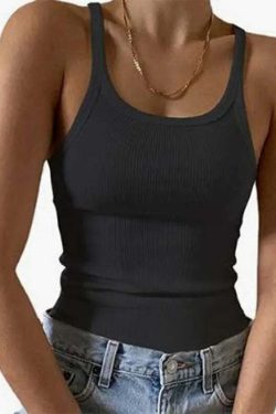 Y2K Grunge Sleeveless Ribbed Knit Tank Top - Sexy Bodycon Cami For 90S Summer Clubwear