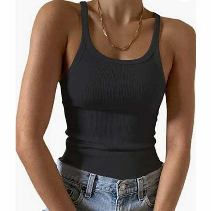 Y2K Grunge Sleeveless Ribbed Knit Tank Top - Sexy Bodycon Cami For 90S Summer Clubwear Y2K Grunge Sleeveless Ribbed Knit Tank Top - Sexy Bodycon Cami For 90S Summer Clubwear