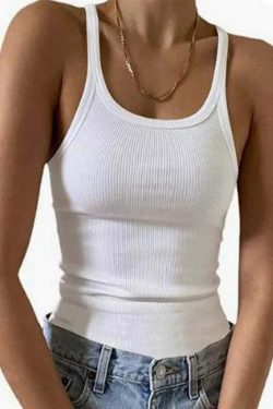 Y2K Grunge Sleeveless Ribbed Knit Tank Top - Sexy Bodycon Cami For 90S Summer Clubwear